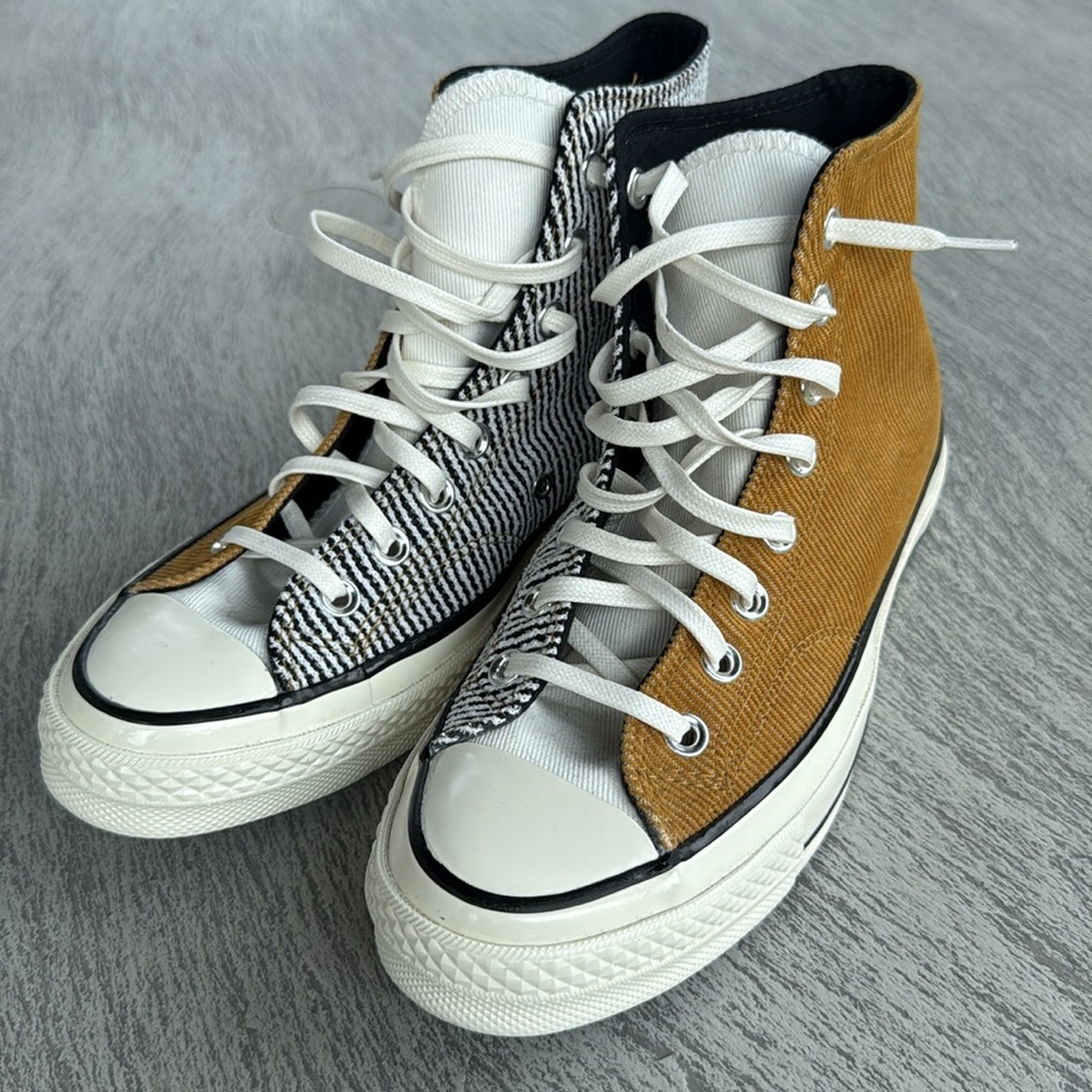Converse Women's High-Top Sneakers in solid and stripe black, cream and brown - Picture 3 of 9